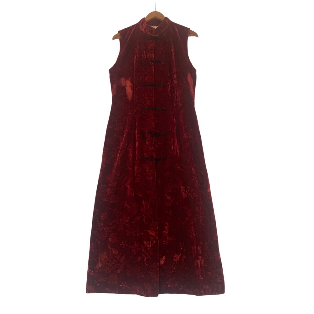 Vintage 90's VICTORIA'S SECRET Collection Velvet Burnout Cheongsam Dress GOTH L - Picture 3 of 12